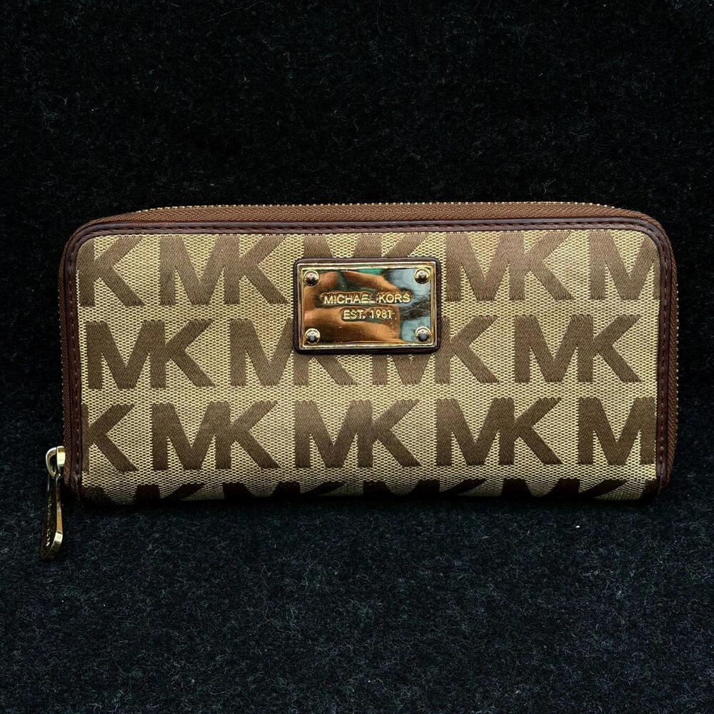 Michael Kors Zip Around Monogram Wallet with Leather Interior